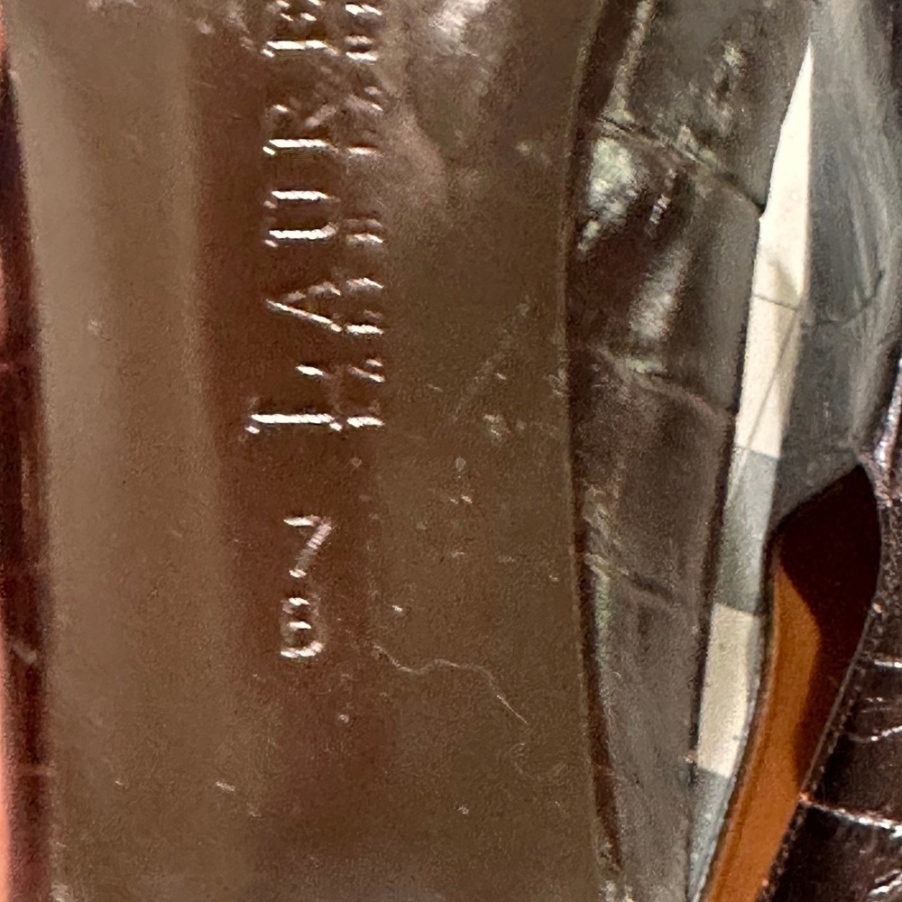 Lauren Ralph Lauren VTGE Pumps Size.7B Brown Croc Embossed Leather Block Heel - Picture 7 of 8